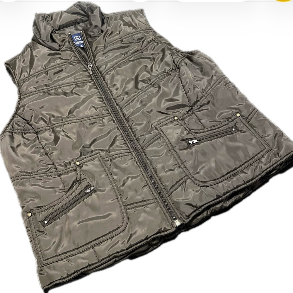 Reitmans Brown Quilted Puffer Vest Zip Front Utility Pockets Medium